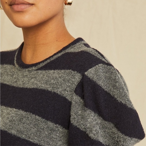 Amour Very Rosemary Stripe Puff Shoulder Long Sleeve Wool Blend Dress NWT Size S - Picture 4 of 12